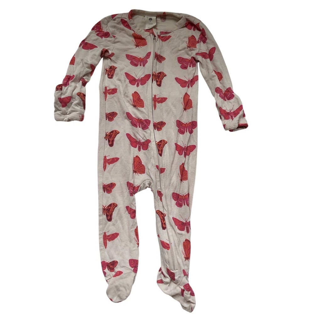 Kate Quinn Baby Pink Orange Moth Butterfly Print Modal Zip Footie Sleeper 0-3M